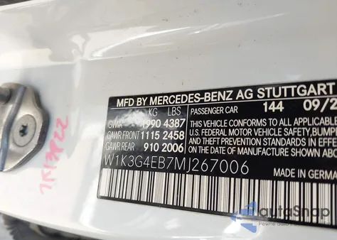 2021 Mercedes-Benz A 220 из США, поврежденный, VIN W1K3G4EB7MJ267006